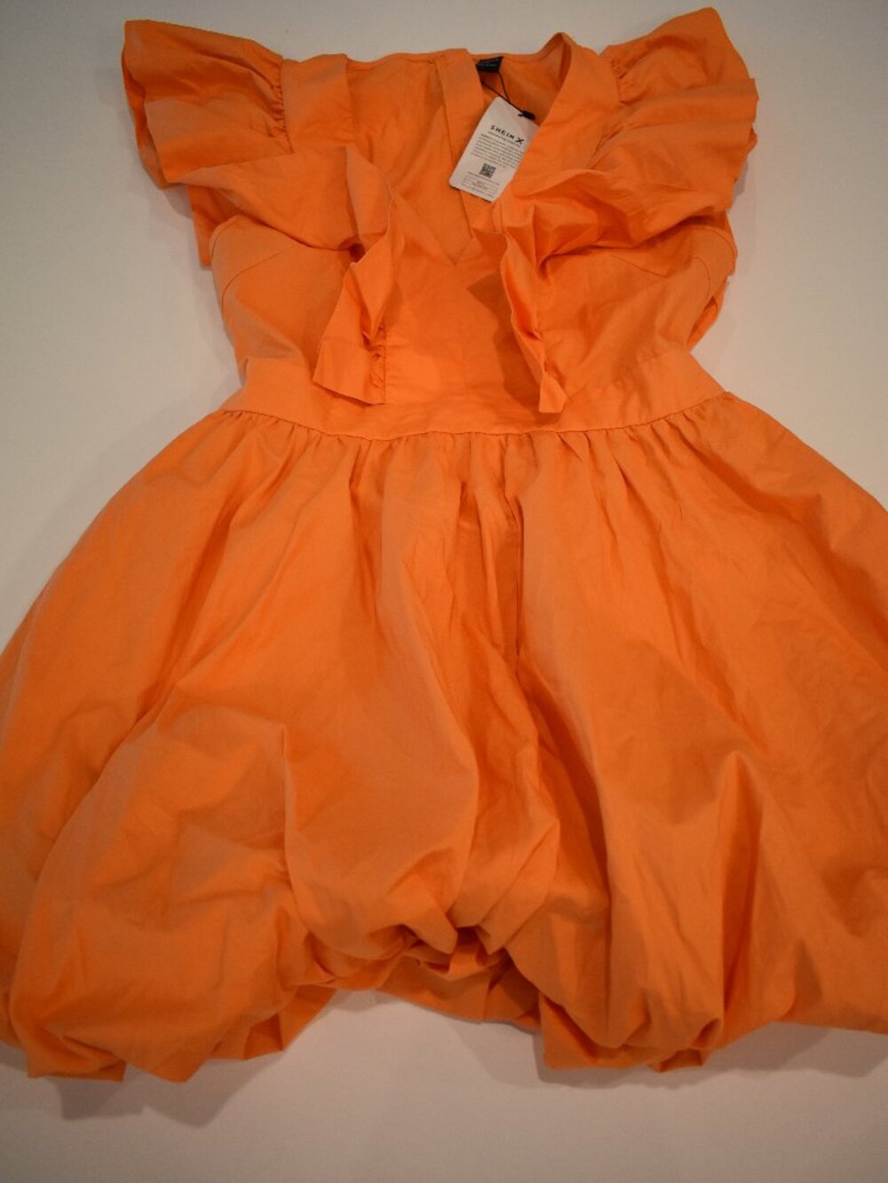 SHEIN X Orange Bubble Hem Mini Dress Large NWT Puff Sleeve Ruffle Party Dress